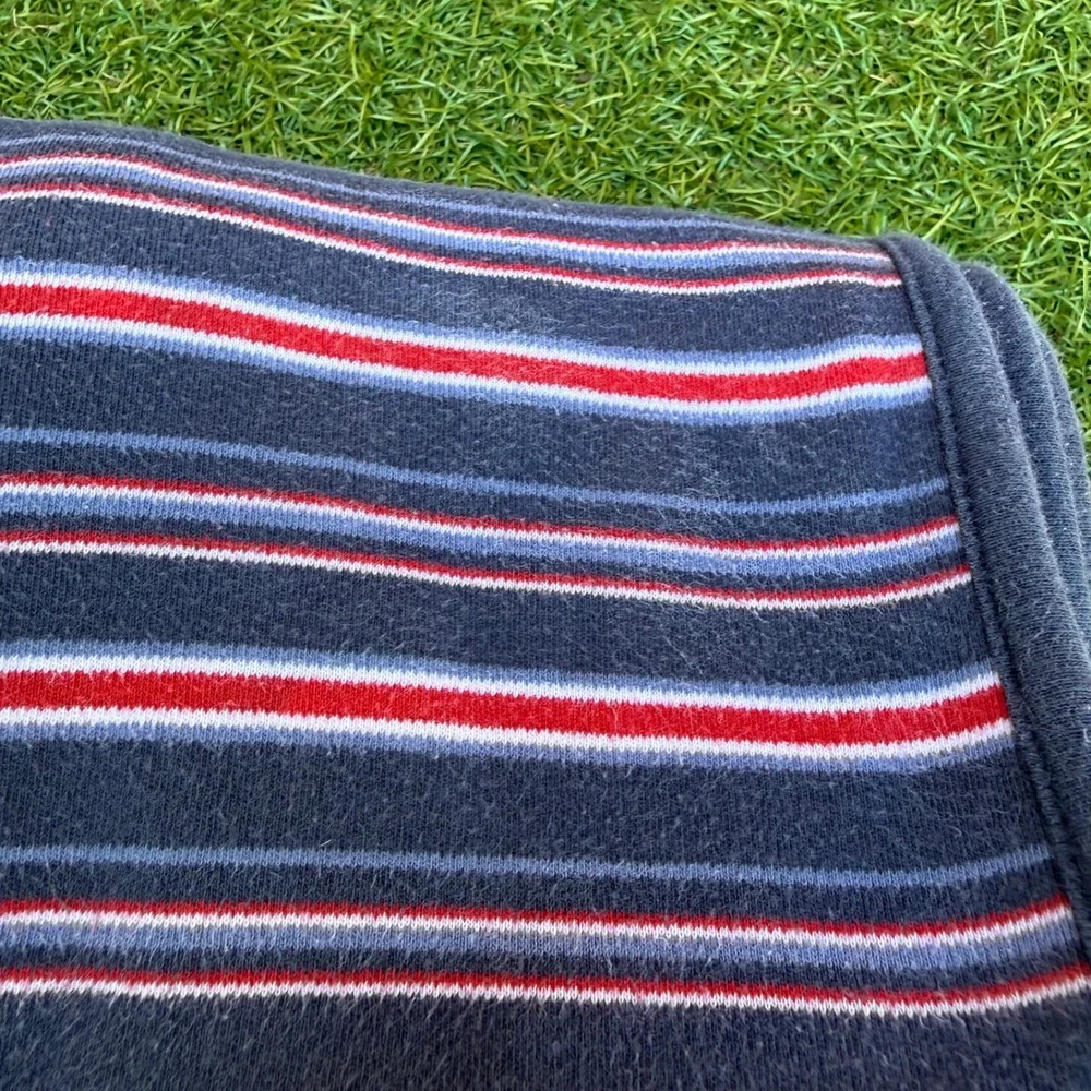 Vtg Striped Cotton Baby Blanket Nursery Navy Blue‎ Red Kidcore 23.5 X 26.5